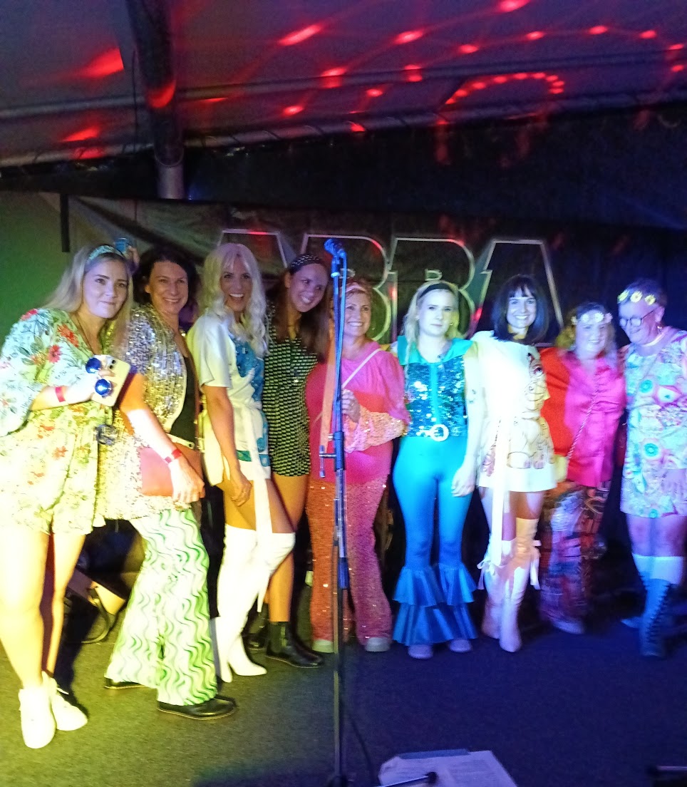 Posing with ABBA fans during the break